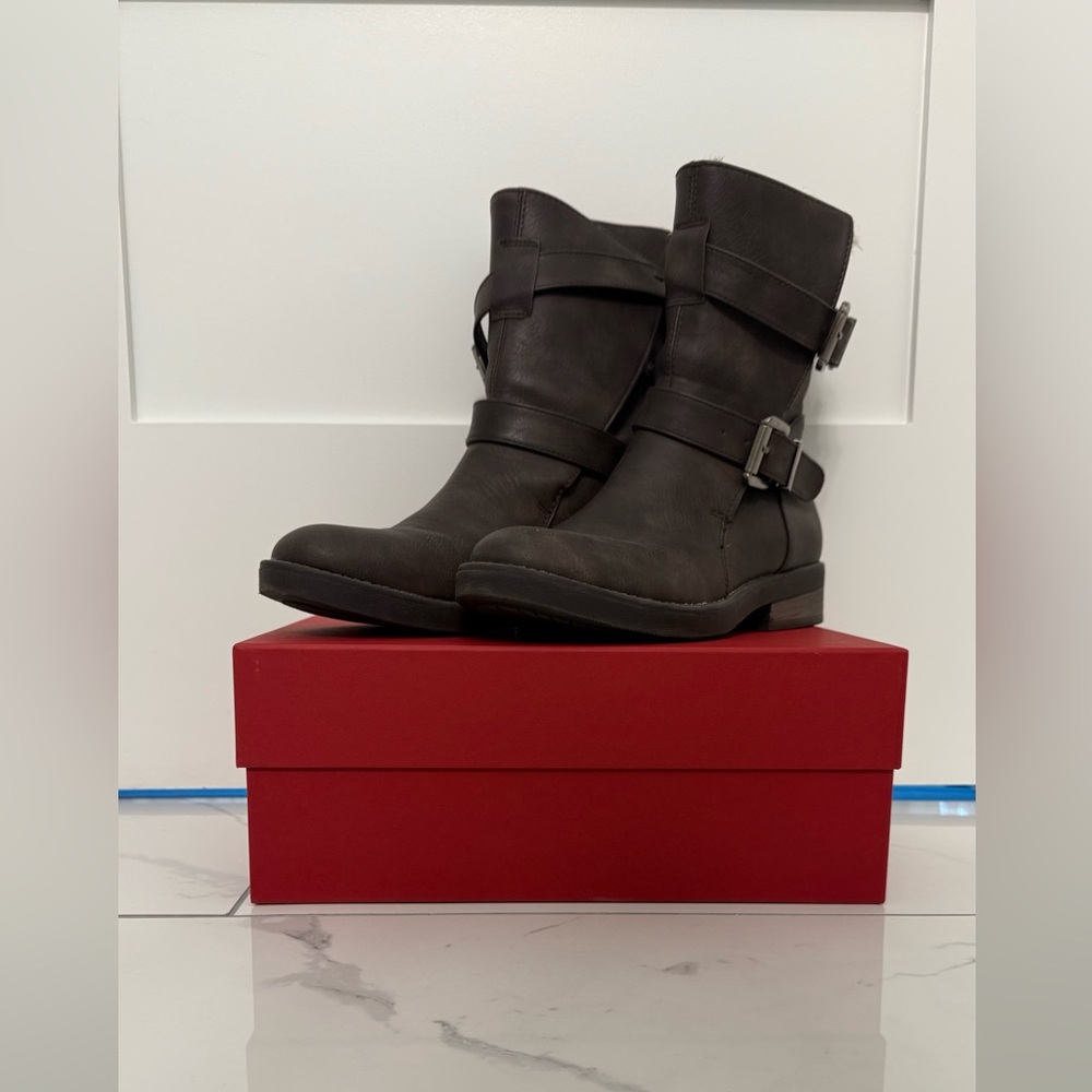 JustFab Faux Fur Boots in Brown